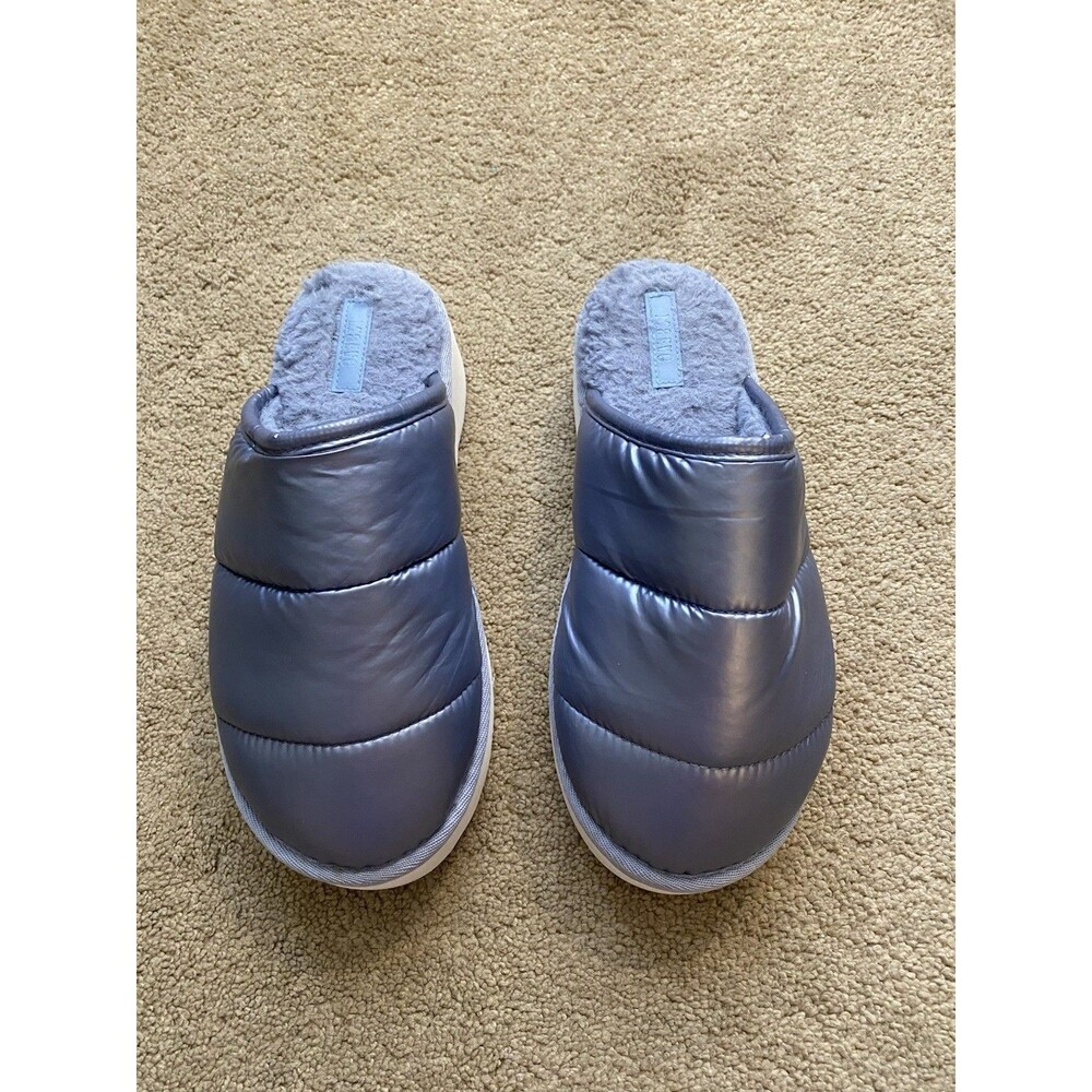 Anthropologie Maeve Metallic Blue Puffy Platform Slippers Mule S 6-7
